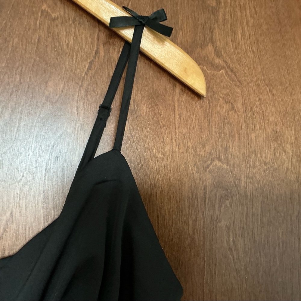 Crystal Doll Black Satin Slip Dress Bow Straps Event Wedding Guest Party Glam L - Picture 5 of 10